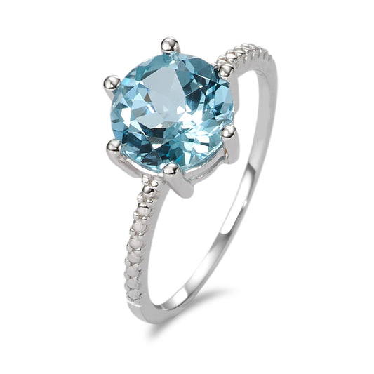 Solitaire ring 375/9 krt witgoud Topaas blauw Ø9 mm