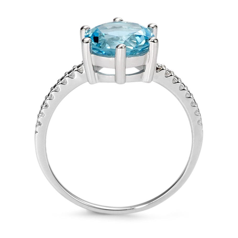 Solitaire ring 375/9 krt witgoud Topaas blauw Ø9 mm