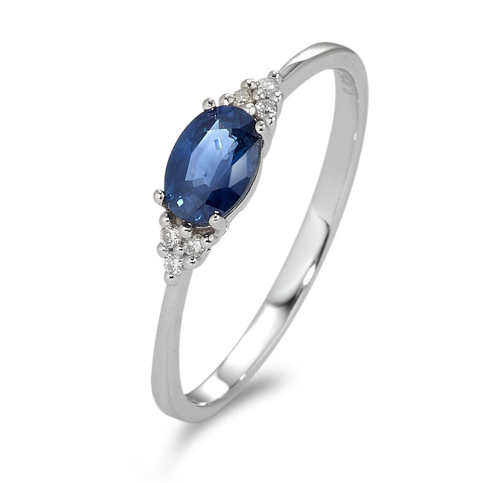 Bague Or blanc 9K Saphir bleu, ovale, Diamant blanc, 0.035 ct, 6 Pierres, p1