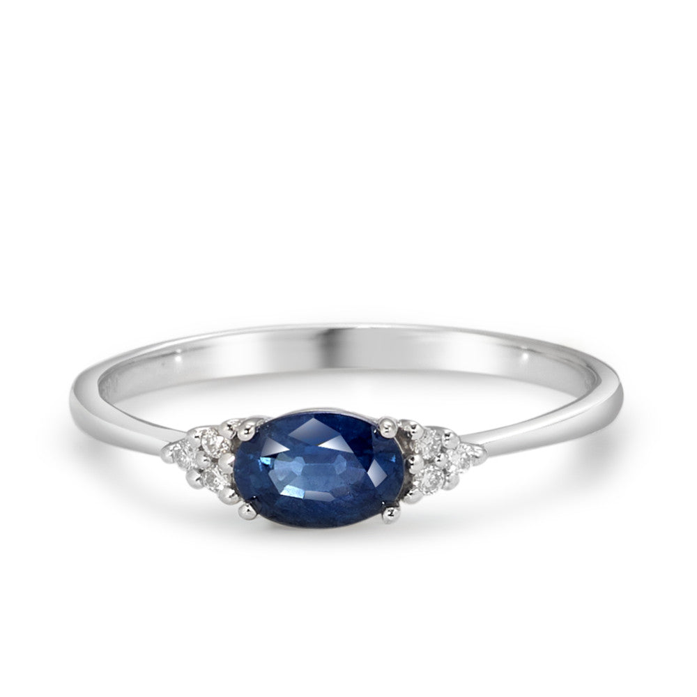 Ring 375/9 krt witgoud Saffier blauw, [oval], Diamant wit, 0.035 ct, 6 Steen, p1