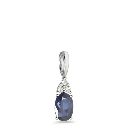 Pendentif Or blanc 9K Saphir bleu, ovale, Diamant blanc, 0.04 ct, 2 Pierres, p1