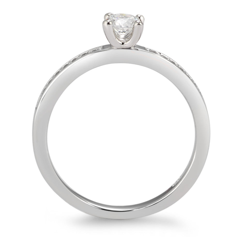 Bague solitaire Or blanc 9K Zircone blanc, 17 Pierres