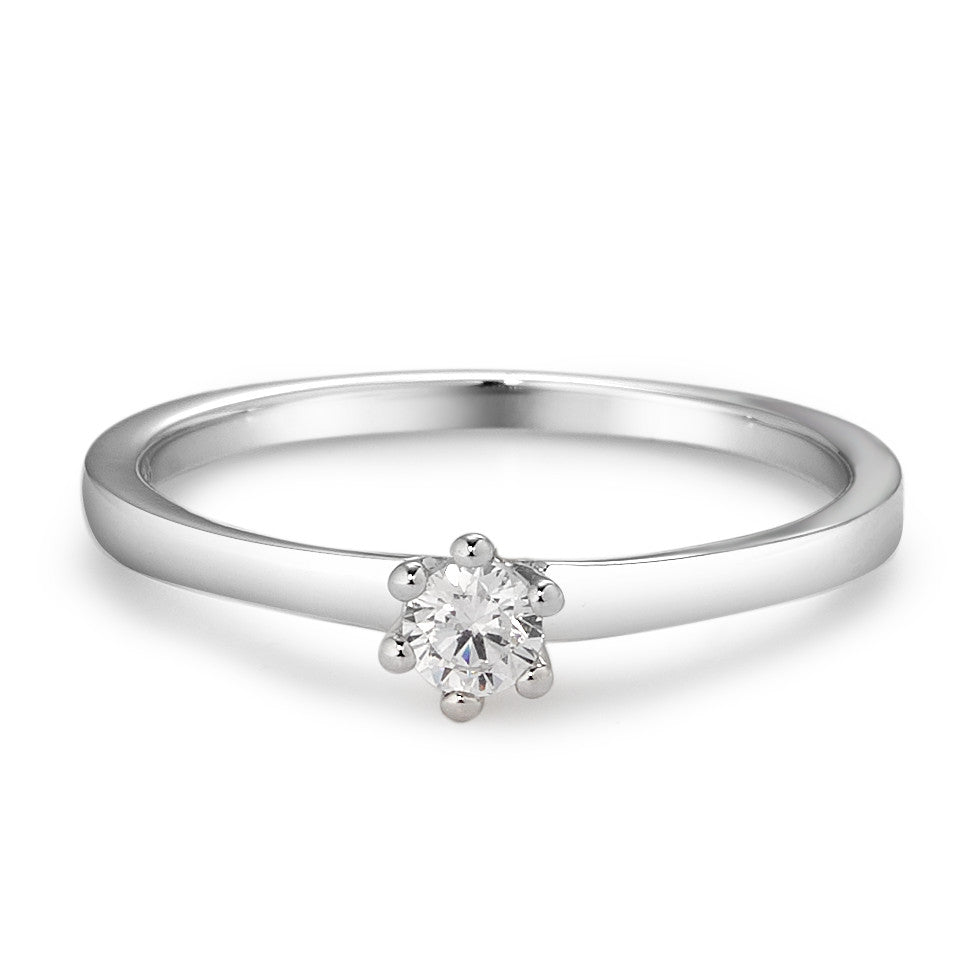 Bague solitaire Or blanc 9K Zircone blanc Ø3.4 mm