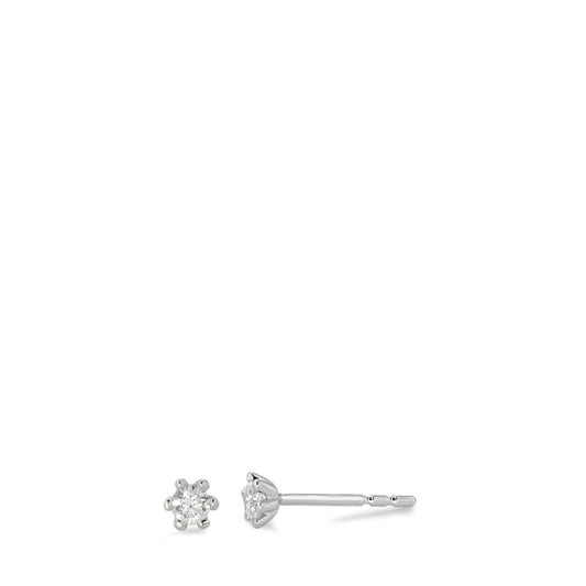 Clous d'oreilles Or blanc 9K Zircone blanc, 2 Pierres Ø3 mm