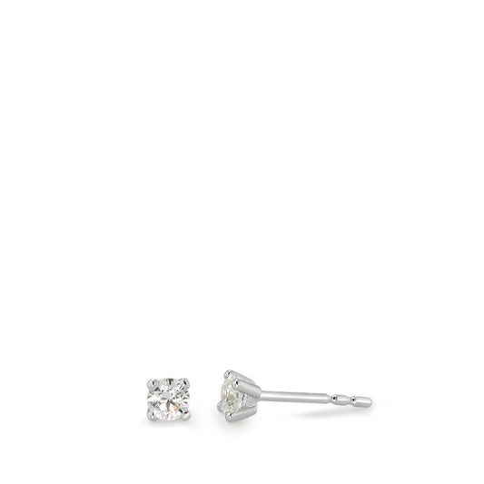 Clous d'oreilles Or blanc 9K Zircone blanc, 2 Pierres Ø3 mm