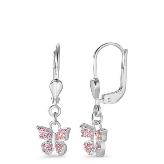 Pendant d'oreilles Argent Zircone rose, 28 Pierres Papillon