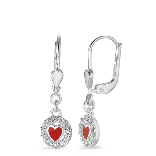 Pendant d'oreilles Argent Zircone Laqué Coeur Ø7 mm