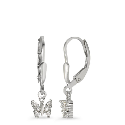 Pendant d'oreilles Argent Zircone blanc, 6 Pierres Rhodié Papillon