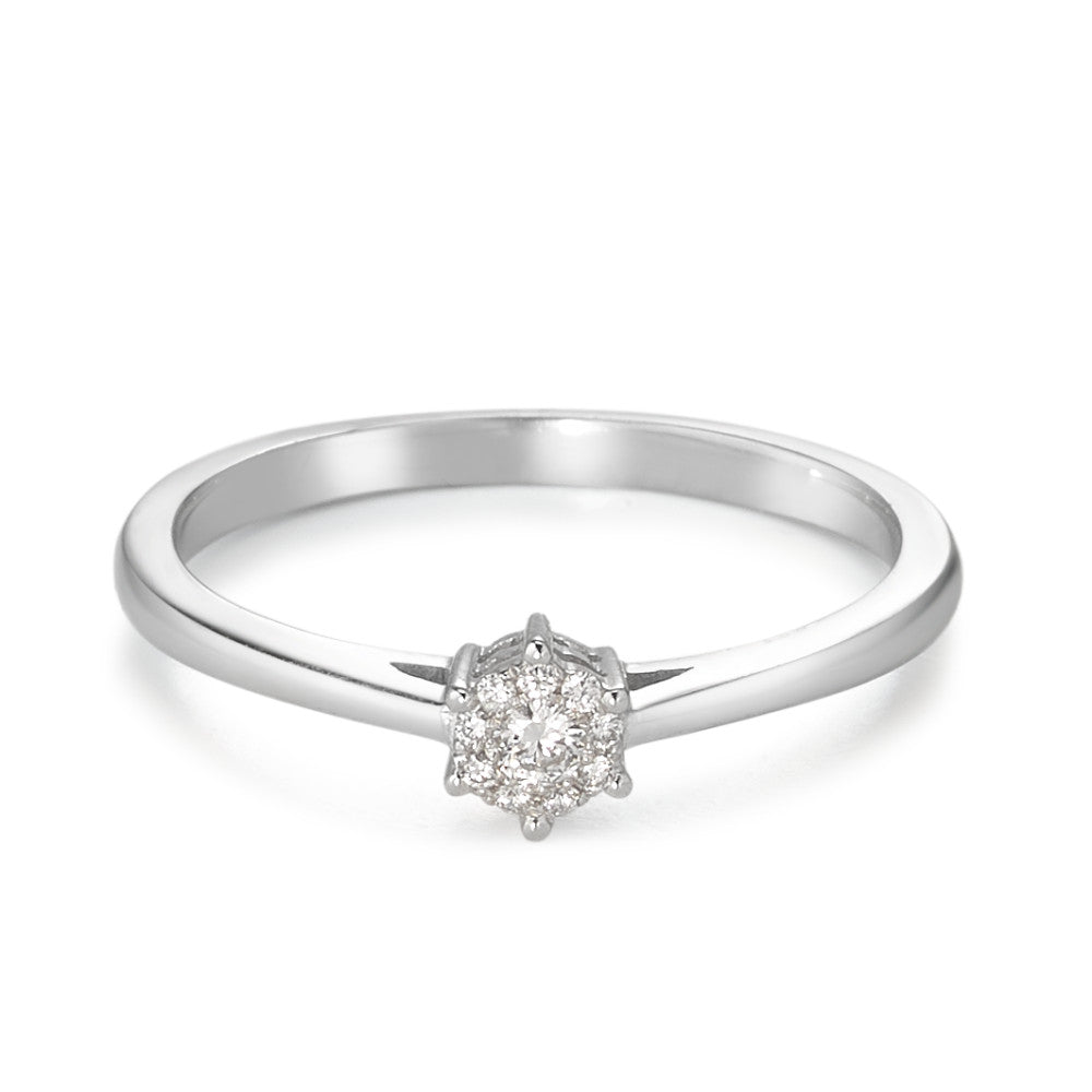 Bague solitaire Or blanc 18K Diamant 0.08 ct, 10 Pierres, w-si