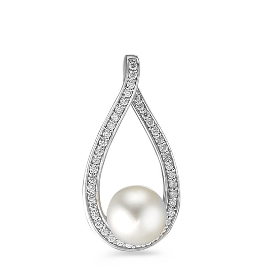 Pendentif Or blanc 18K Diamant 0.12 ct, w-si perle d'eau douce