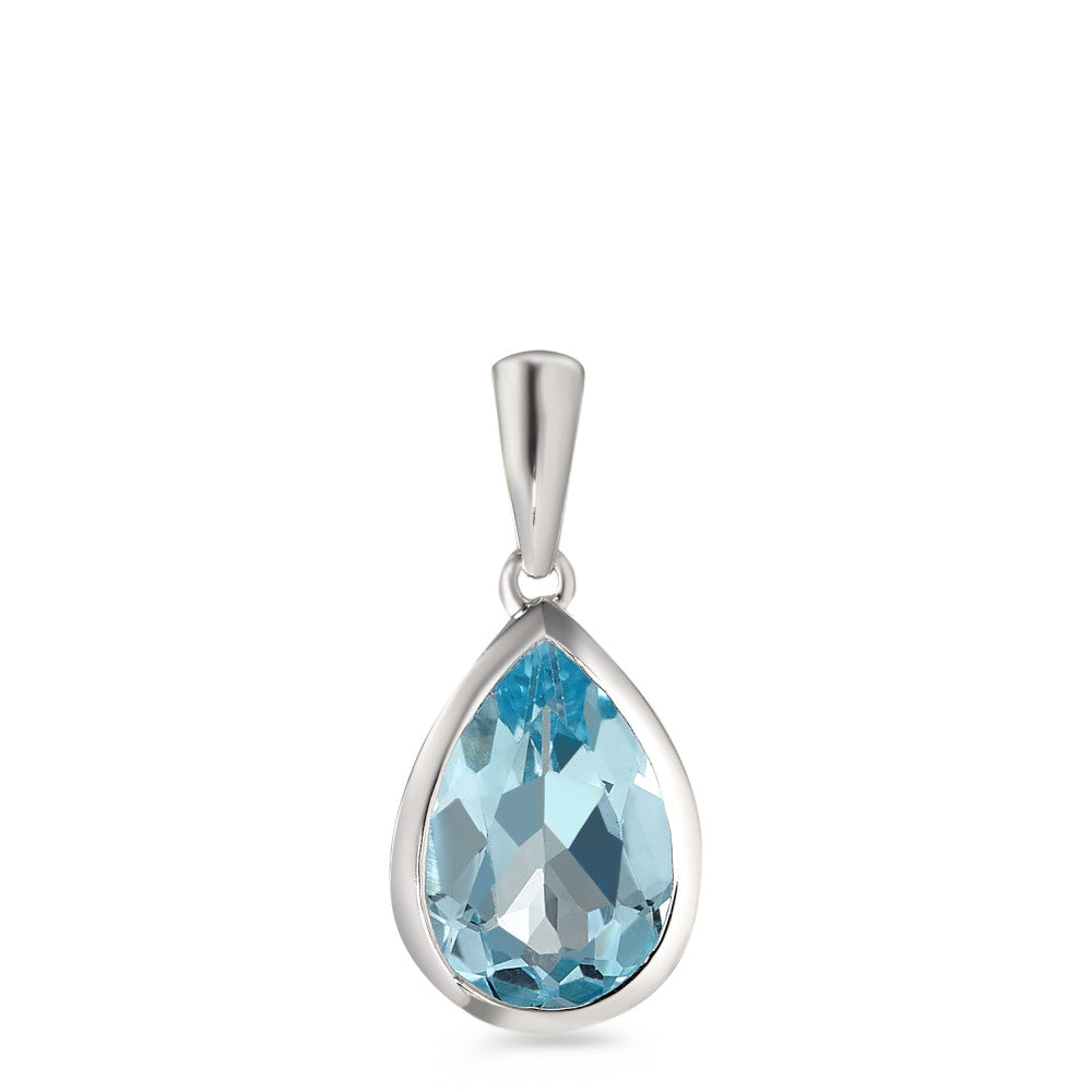 Pendentif Or blanc 9K Topaze bleu