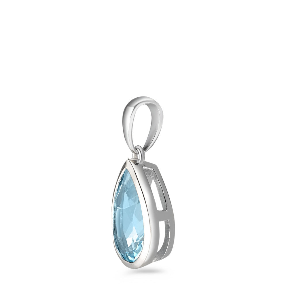 Pendentif Or blanc 9K Topaze bleu