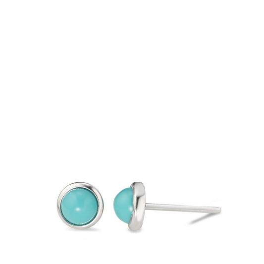 Clous d'oreilles Argent [synth. Stein] turquoise Rhodié Ø6 mm