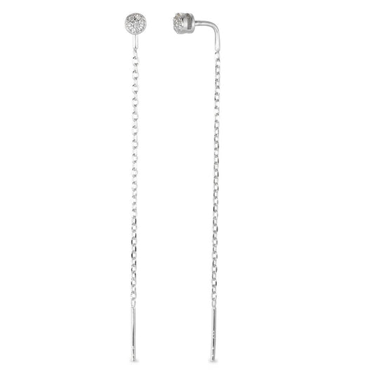 Boucles d'oreilles pendantes Argent Zircone 14 Pierres Rhodié Ø4 mm