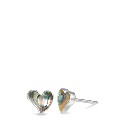 Clous d'oreilles Argent Abalone 2 Pierres Coeur Ø7 mm