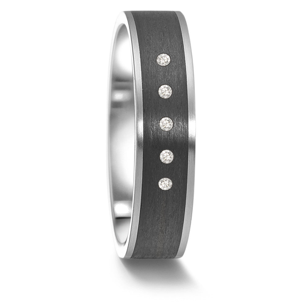 Partnerring Roestvrijstaal, Carbon Diamant 0.04 ct, 5 Steen, tw-si