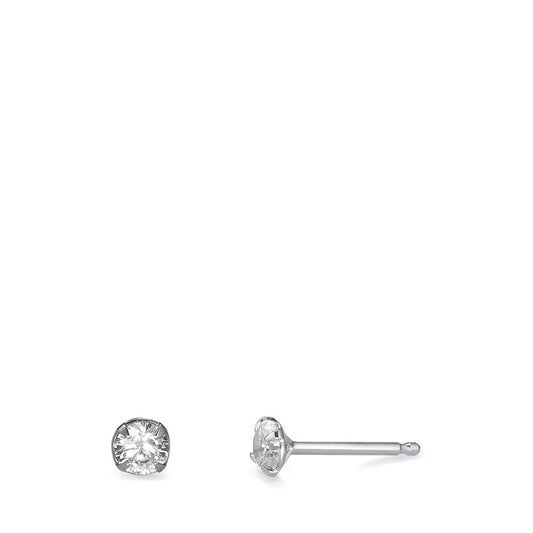 Clous d'oreilles Argent Zircone blanc, 2 Pierres Ø4 mm