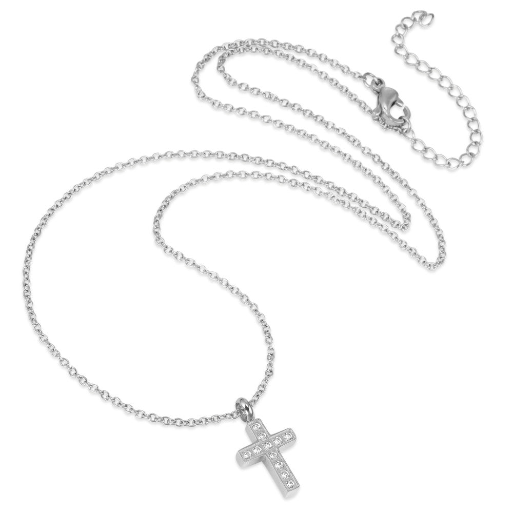 Halskette mit Anhänger Edelstahl Zirkonia 11 Steine Kreuz verstellbar