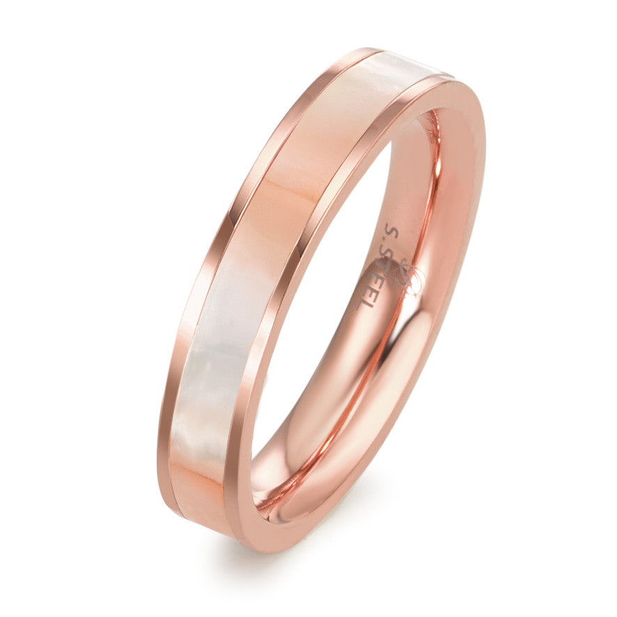 Fingerring Edelstahl rosé IP beschichtet Perlmutt