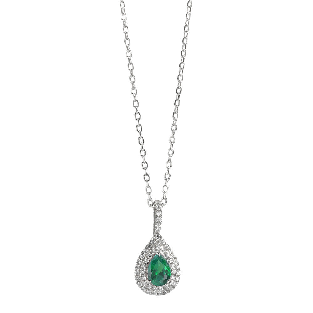 Chaînette avec pendentif Argent Zircone vert Rhodié 40-45 cm