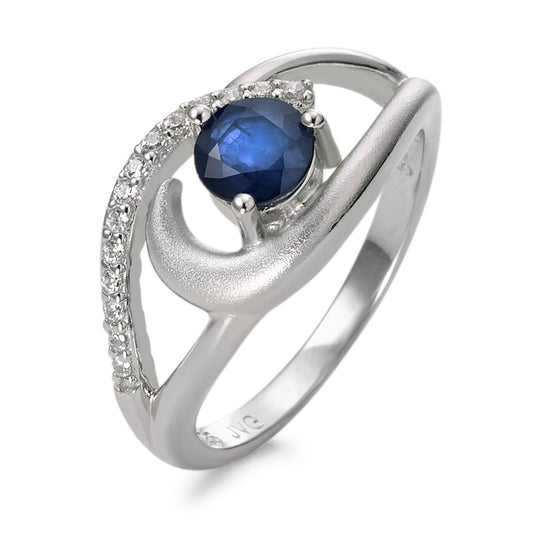 Ring Zilver Saffier blauw, 0.60 ct, Zirkonia wit Gerhodineerd