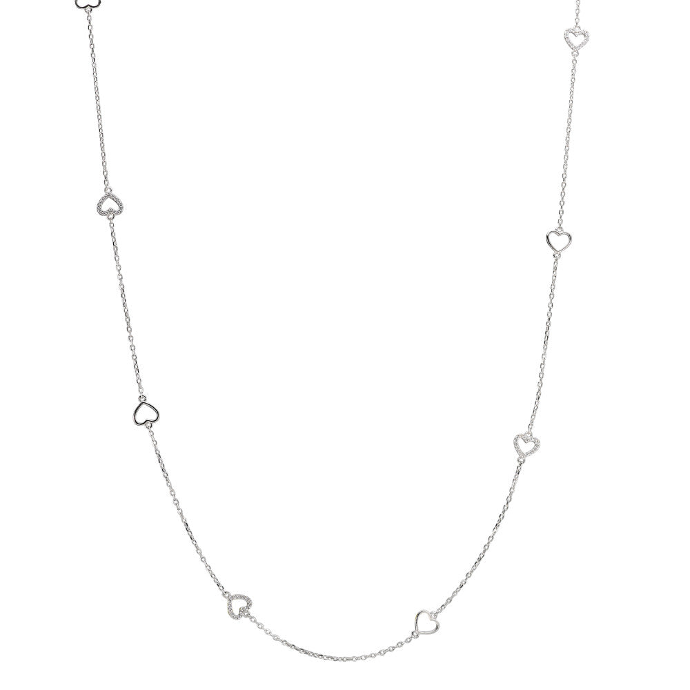 Collier Zilver Zirkonia Gerhodineerd Hart 90 cm