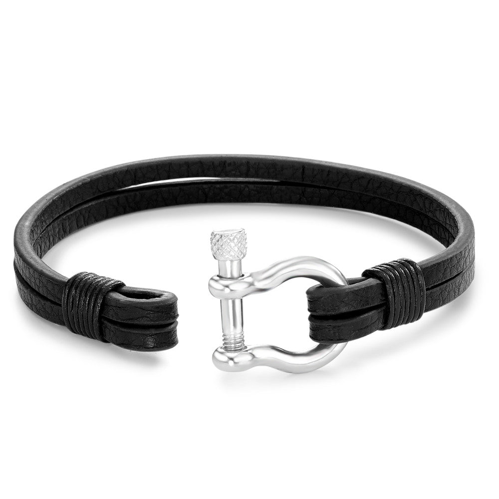 Armband Leder, Roestvrijstaal 18.5 cm