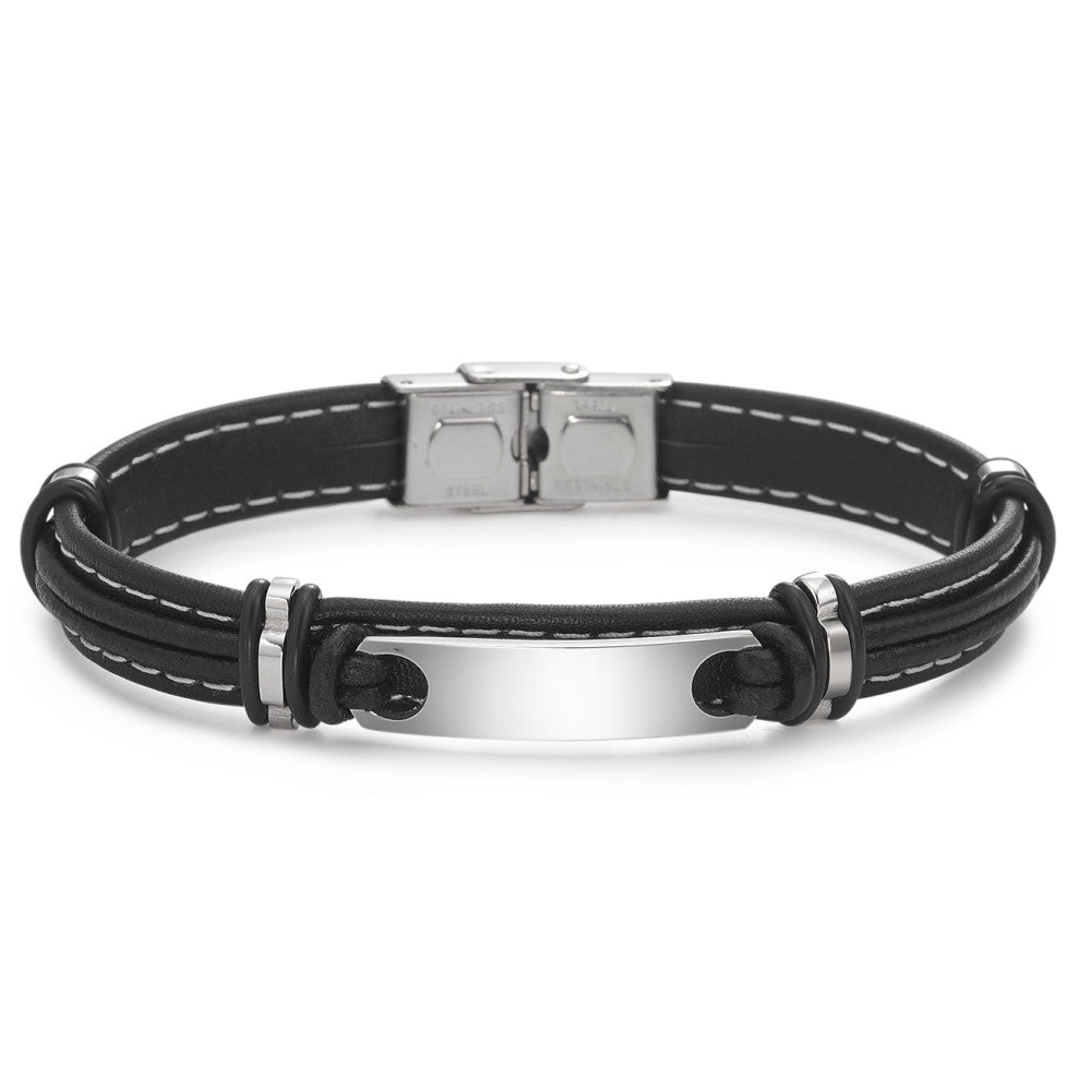 Graveer armband Leder, Roestvrijstaal 21 cm