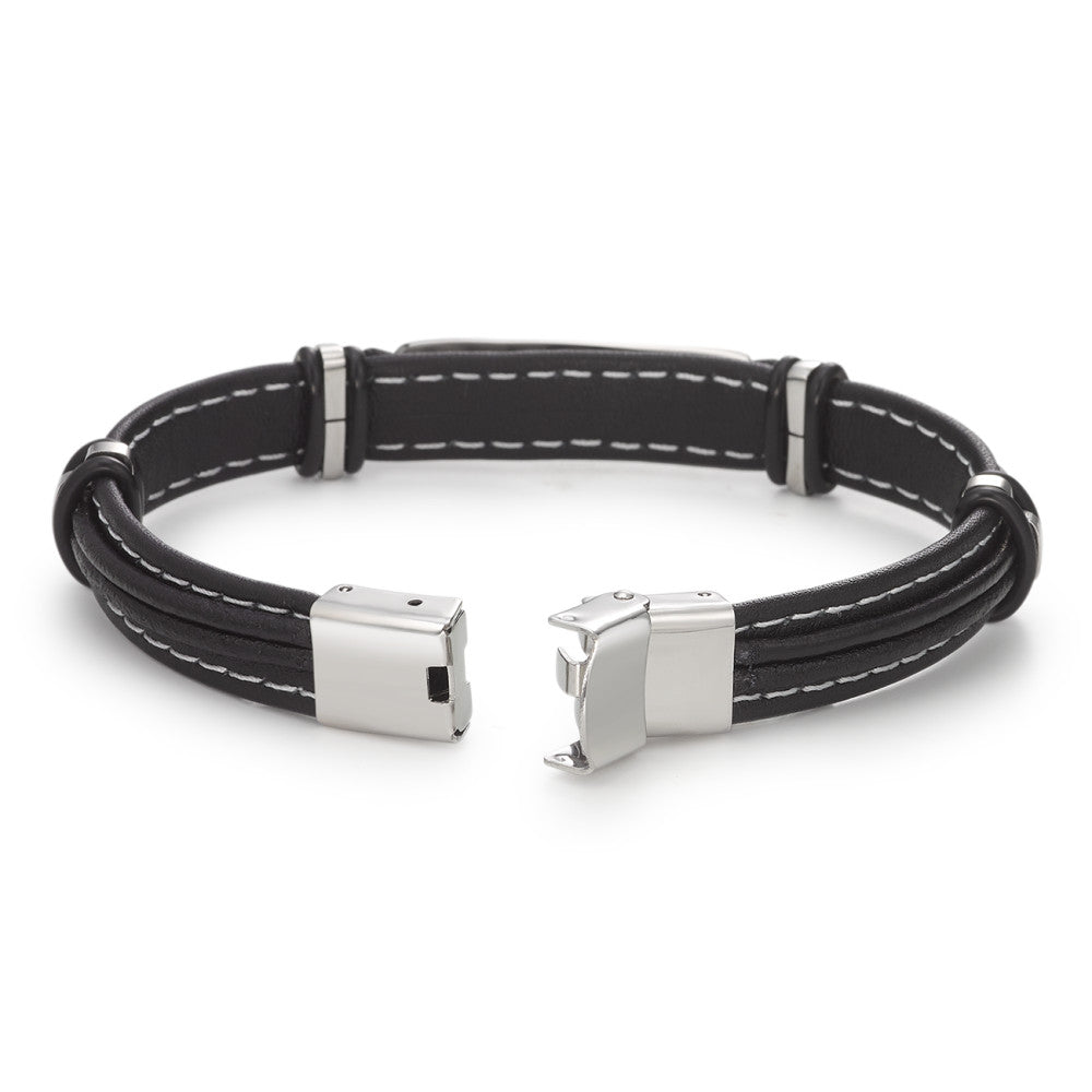 Graveer armband Leder, Roestvrijstaal 21 cm