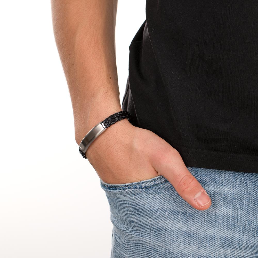 Graveer armband Leder, Roestvrijstaal 21 cm