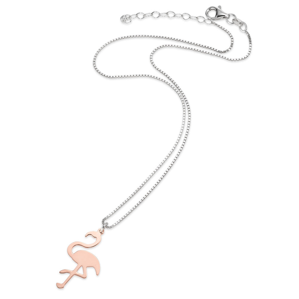 Chaînette avec pendentif Argent rosé Plaqué or Flamant Rose 38 cm