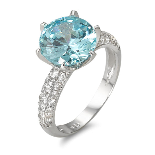 Solitaire ring Zilver [synth. Aquamarin], Zirkonia Gerhodineerd