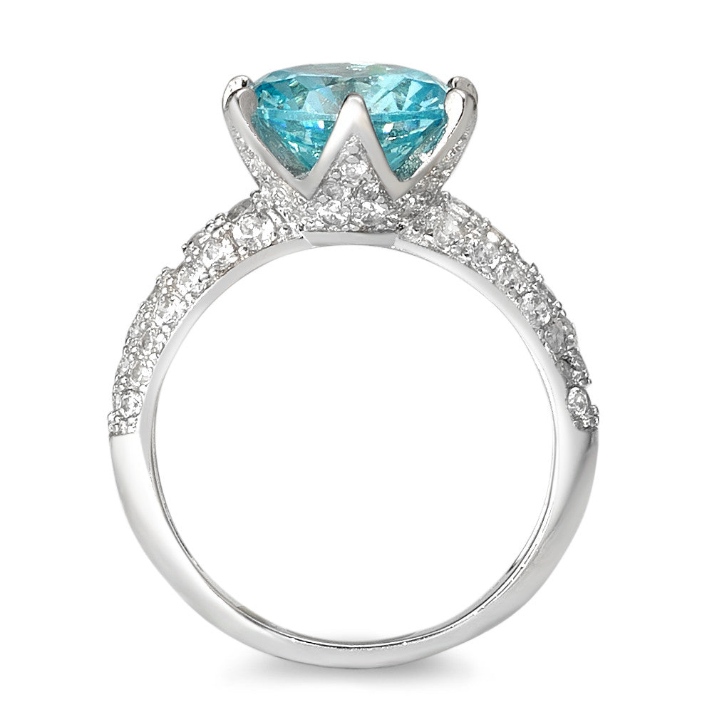 Solitaire ring Zilver [synth. Aquamarin], Zirkonia Gerhodineerd