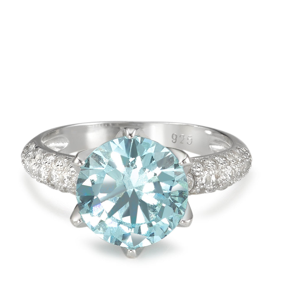 Solitaire ring Zilver [synth. Aquamarin], Zirkonia Gerhodineerd