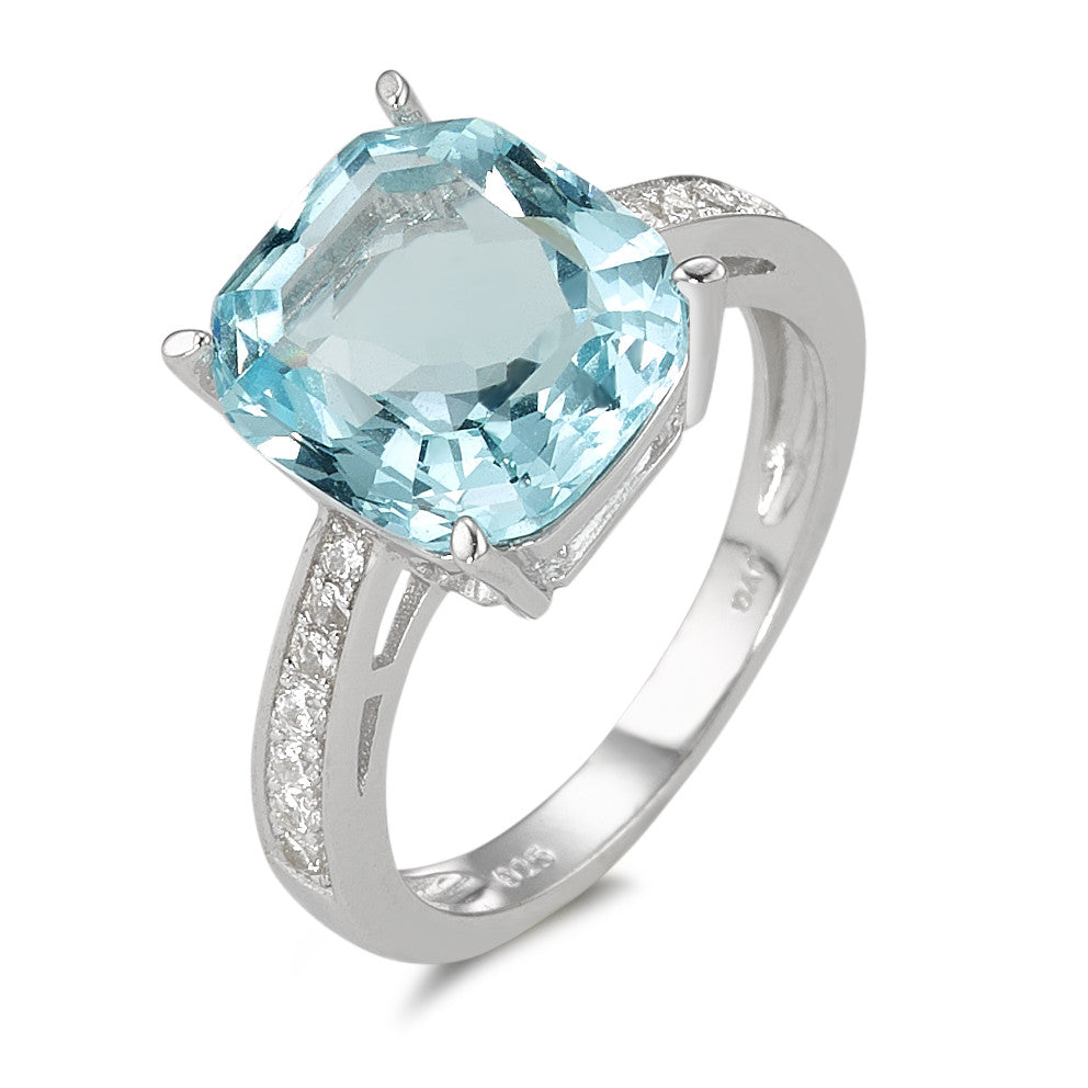 Solitaire ring Zilver [synth. Aquamarin], Zirkonia Gerhodineerd