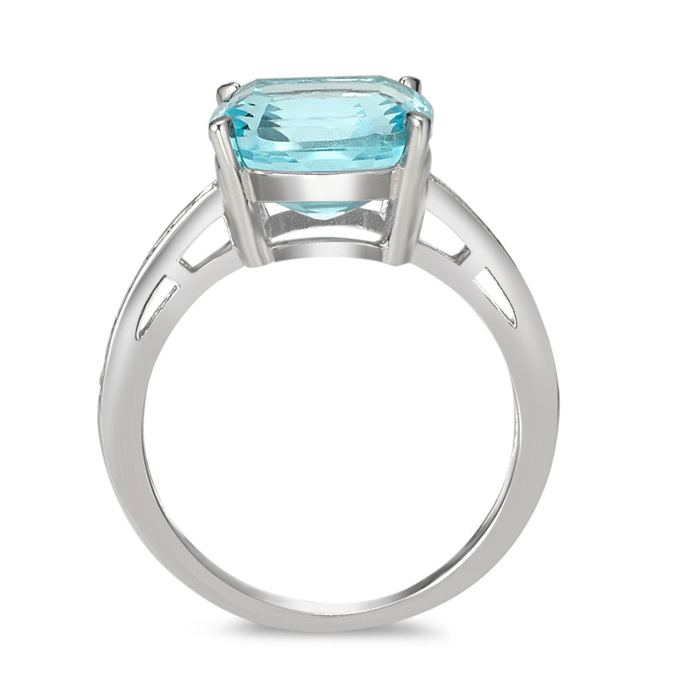 Solitaire ring Zilver [synth. Aquamarin], Zirkonia Gerhodineerd