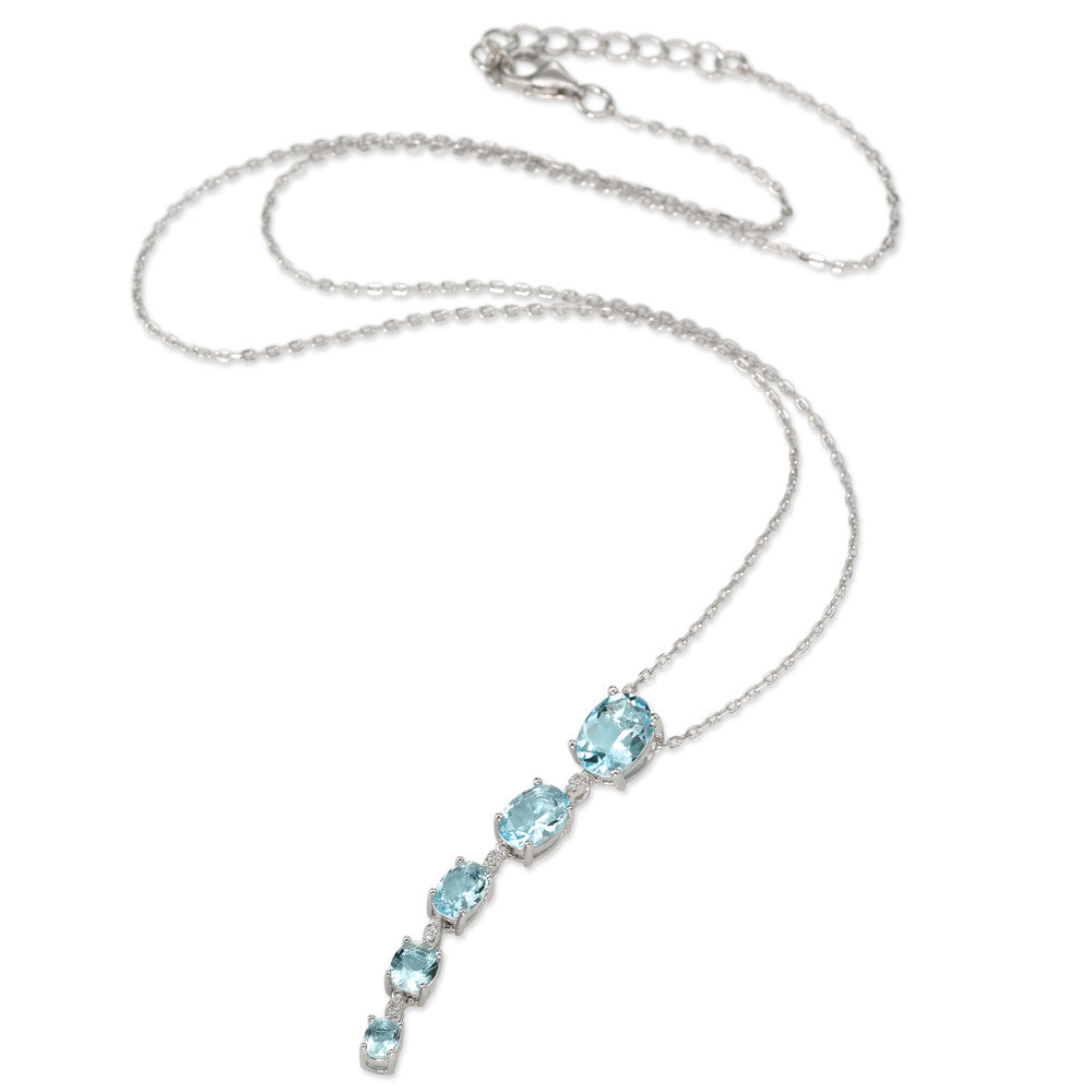 Collier Argent [synth. Aquamarin] 11 Pierres Rhodié 42-45 cm