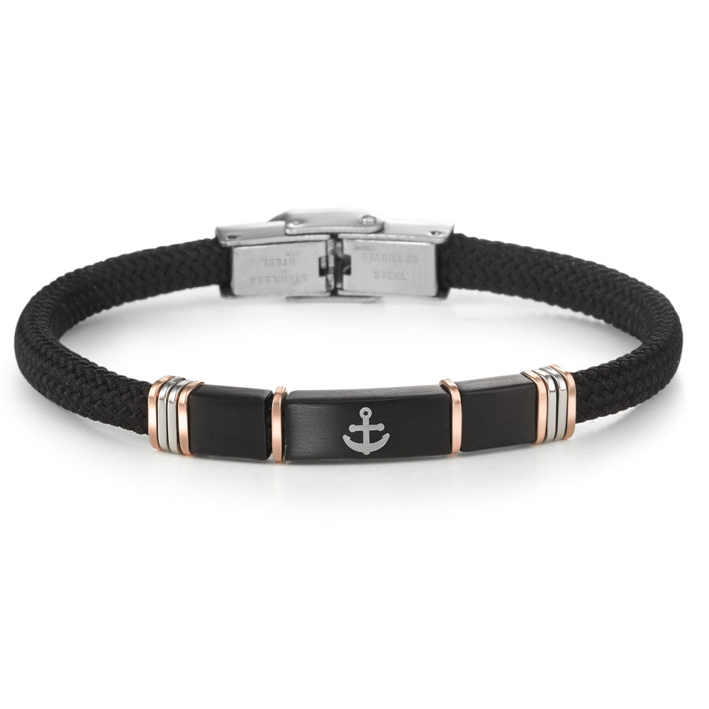 Armband Textiel, Roestvrijstaal Zwart IP-gecoat Anker 21 cm