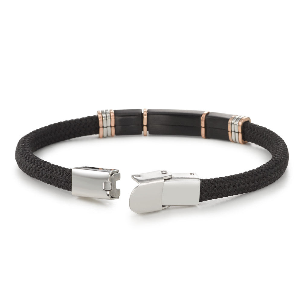 Bracelet Tissu, Acier inoxydable noir PVD Ancre 21 cm