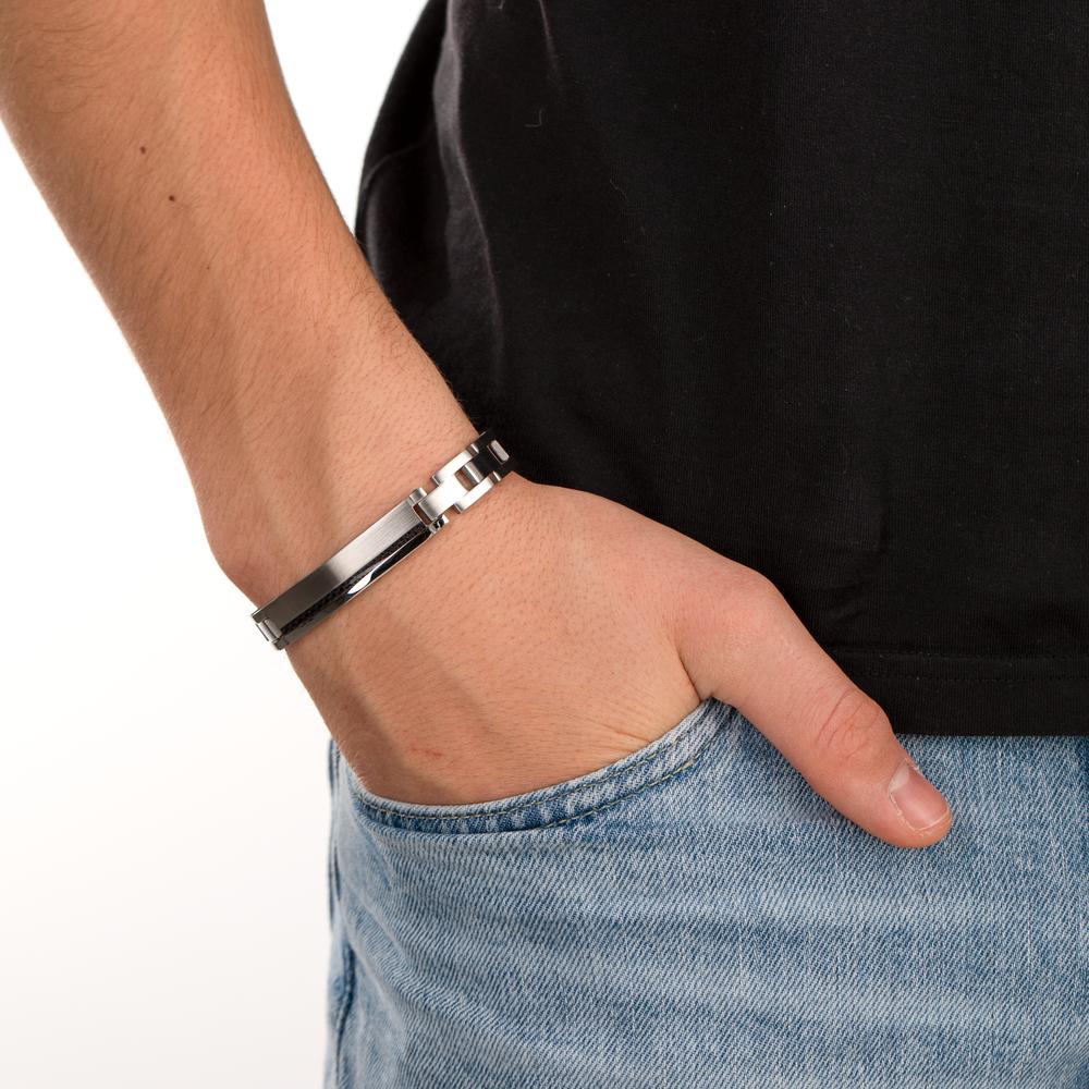 Graveer armband Roestvrijstaal, Carbon 22 cm