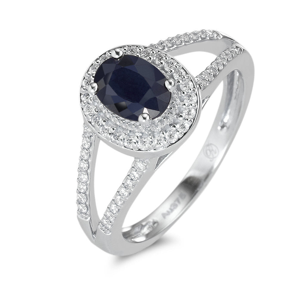 Ring 375/9 krt witgoud Saffier blauw, 0.95 ct, [oval], AAA, Diamant wit, 0.23 ct, 12 Steen, w-pi1