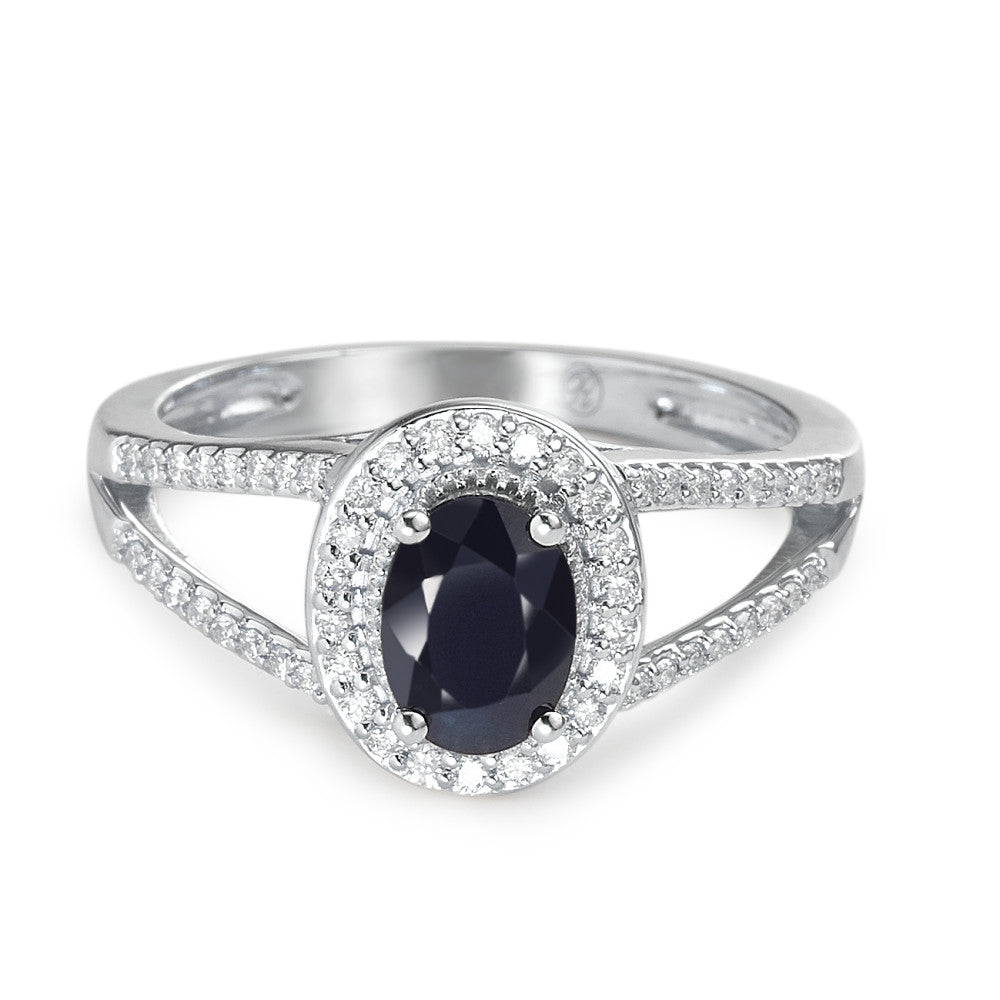 Ring 375/9 krt witgoud Saffier blauw, 0.95 ct, [oval], AAA, Diamant wit, 0.23 ct, 12 Steen, w-pi1