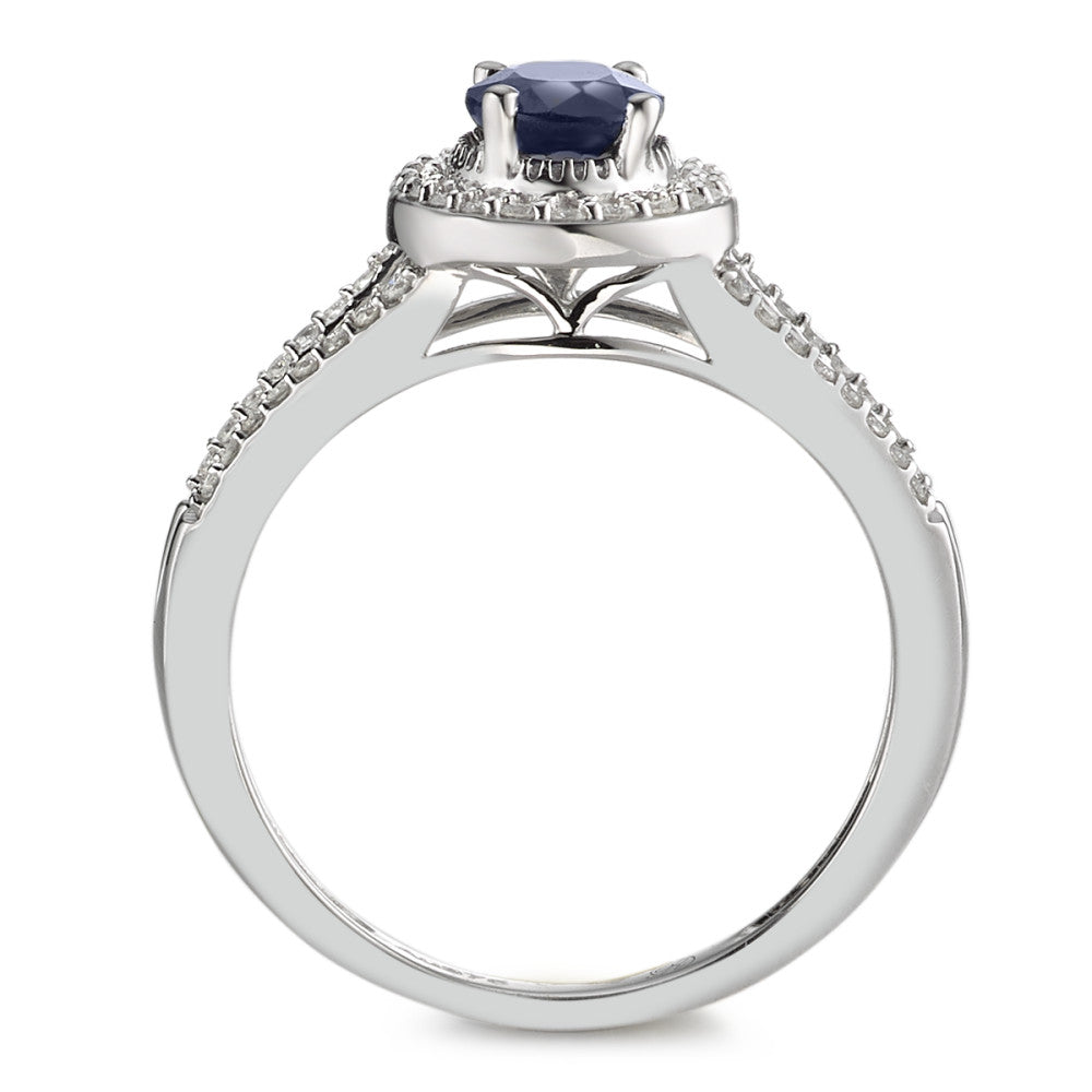 Bague Or blanc 9K Saphir bleu, 0.95 ct, ovale, AAA, Diamant blanc, 0.23 ct, 12 Pierres, w-pi1