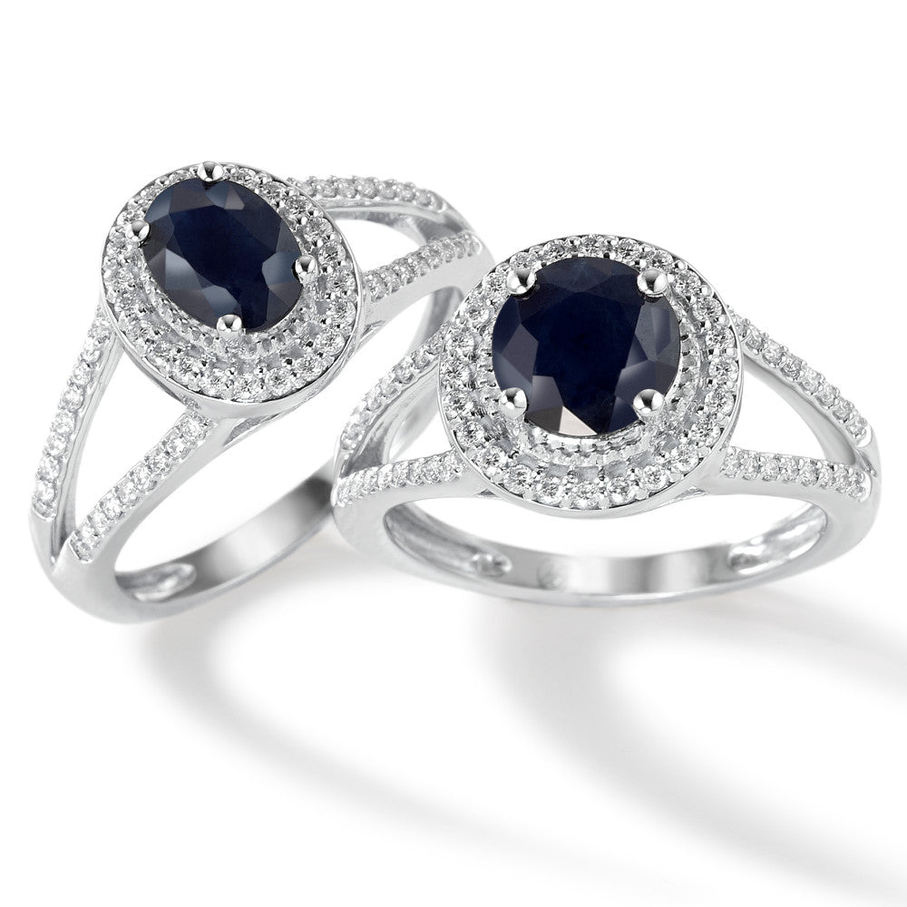 Ring 375/9 krt witgoud Saffier blauw, 0.95 ct, [oval], AAA, Diamant wit, 0.23 ct, 12 Steen, w-pi1