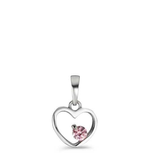 Pendentif Argent Zircone rose Rhodié Coeur Ø8 mm