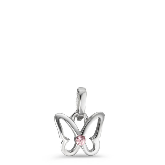 Pendentif Argent Zircone rose Rhodié Papillon Ø7 mm