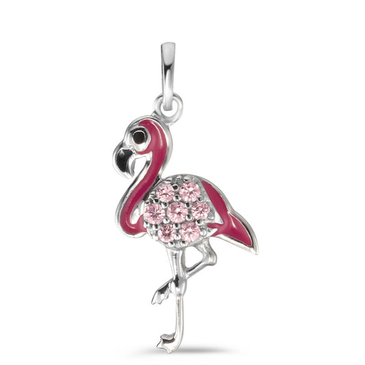 Hanger Zilver Zirkonia roze, 7 Steen Gelakt Flamingo