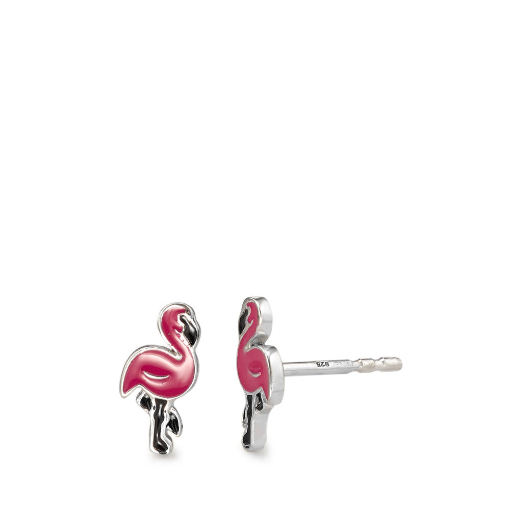 Oorknoppen Zilver Gelakt Flamingo