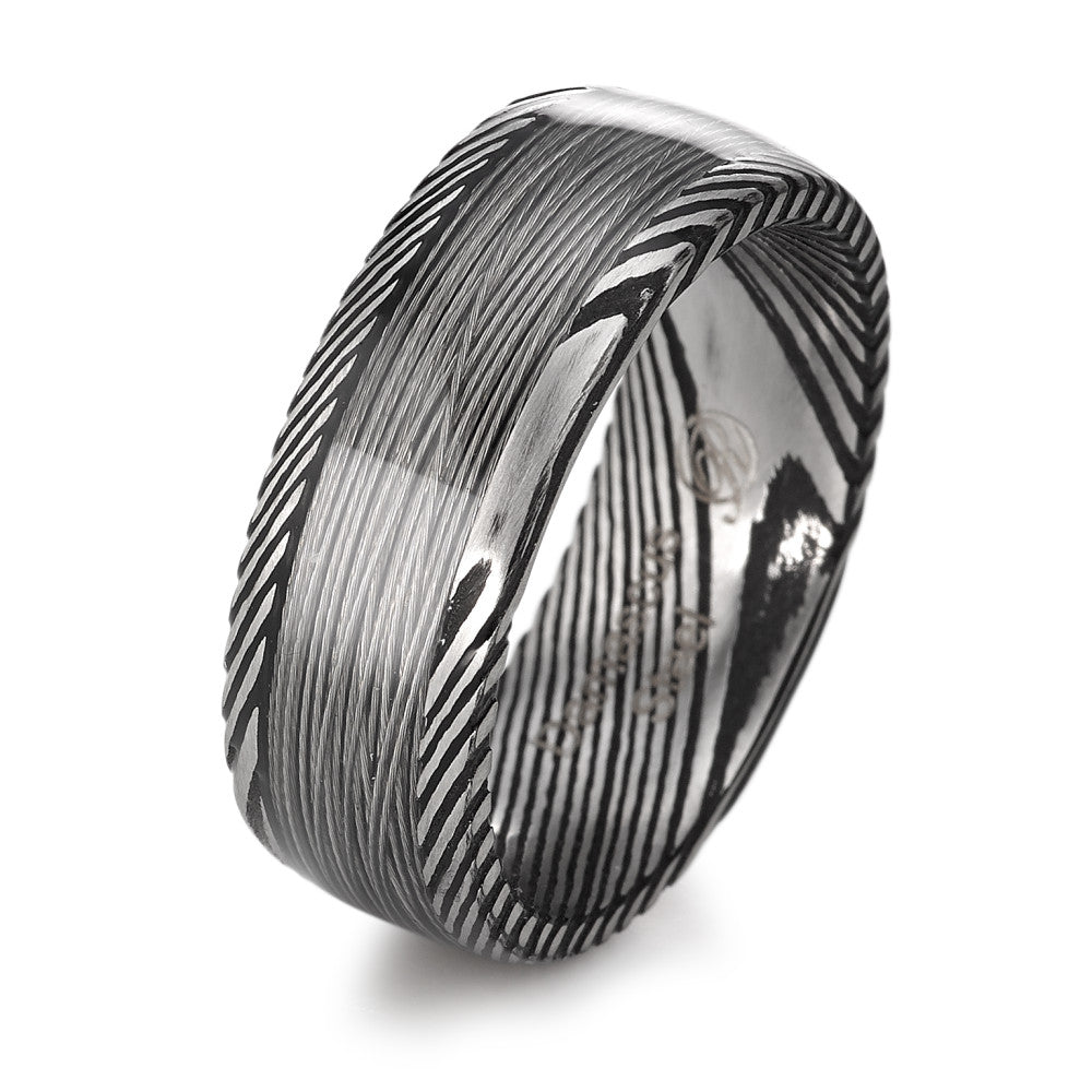 Fingerring Damaszener Stahl schwarz IP beschichtet