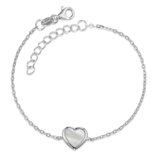 Bracelet Argent Rhodié nacre Coeur 16-19 cm